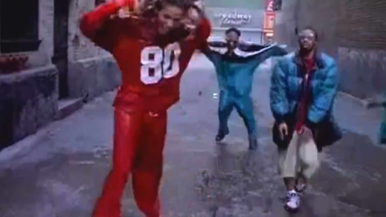 Scrolling animation of water falling on the rap group Pharcyde. Plays forwards and backwards with scroll direction