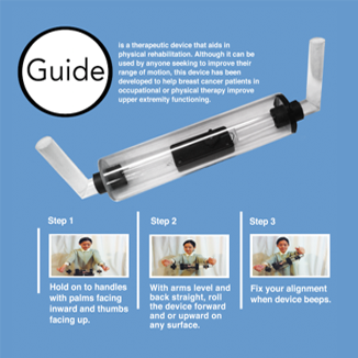 rolling pin-style device named Guide. Instructions for assistive tech use for upper arm strength